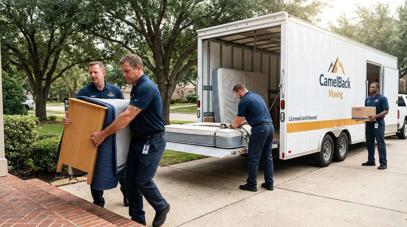 Crew loading residential truck for cross-state move from Solvang, CA